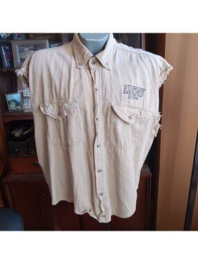 3XL Biker Wear Shirt USA Sturgis Black Hills Rally 2018 Beige Sleeveless Rashed